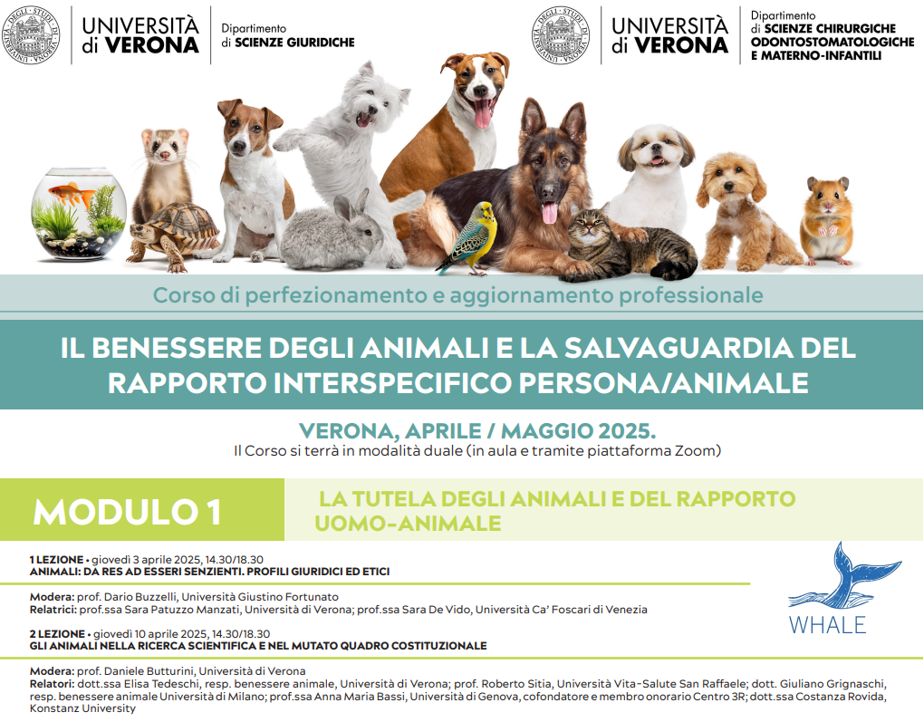 Universita’ di Verona – Corso di perfezionamento e di aggiornamento professionale – Il benessere degli animali e la salvaguardia del rapporto interspecifico uomo/animale